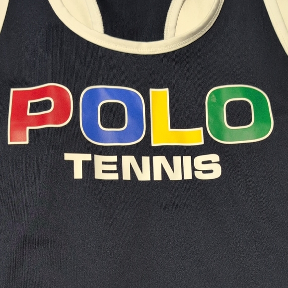 Ralph Lauren Navy Blue Tank Top with Multicolor POLO Tennis Logo - Picture 6 of 10